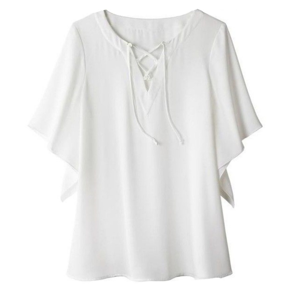Laced neck line white blouse